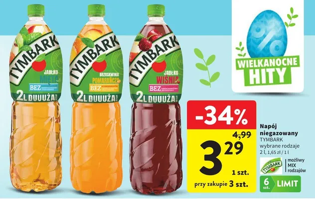 Napój niegazowany jabłko/brzoskwinia pomarańczowa/wiśnia promocja w Intermarche
