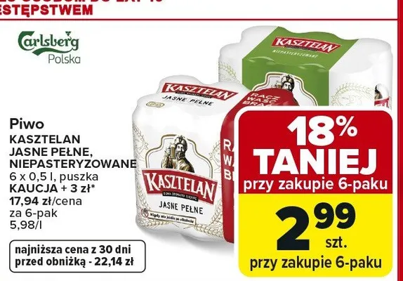 Piwo jasne pełne, niepasteryzowane promocja w Carrefour Market