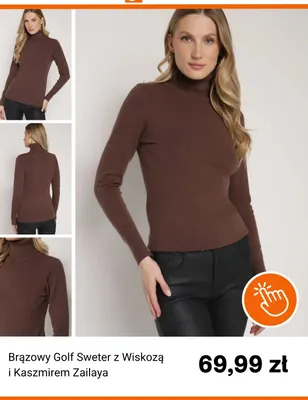 Brązowy golf sweter z wiskozą i kaszmirem Zailaya promocja w Born2be