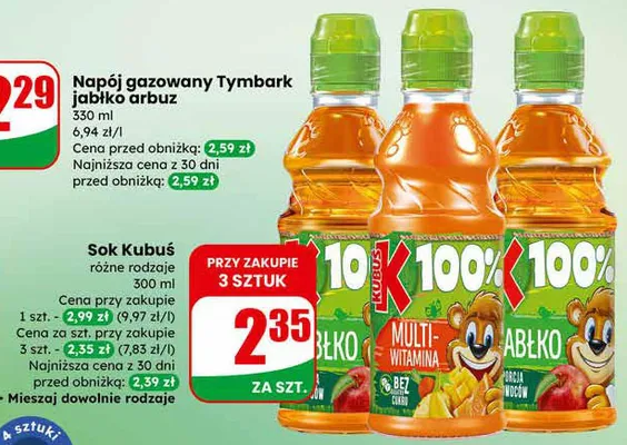 Sok Kubuś różne rodzaje promocja w Dino