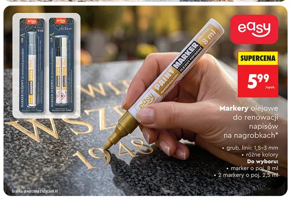 Marker olejowy do renowacji napisów na nagrobkach 2-pak 2,5 ml Easy promocja w Biedronka