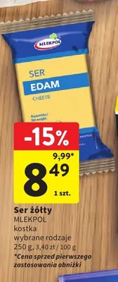 Ser żółty Edam Mlekpol kostka promocja w Intermarche