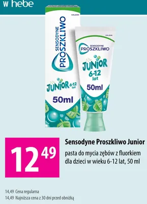 Pasta do zębów Sensodyne Proszkliwo Junior dla dzieci 6-12 lat promocja w Hebe