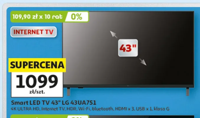 Smart LED TV 43" LG 43UA751 promocja w Auchan