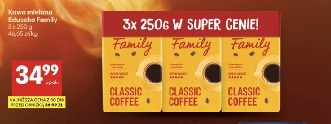 Kawa mielona Eduscho Family 3-pak promocja w Delikatesy Centrum
