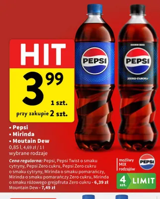 Napój gazowany Mirinda o smaku różowego grejpfruta Zero cukru promocja w Intermarche