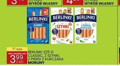 Parówki Berlinki z piersi z kurczaka Morliny promocja w Wafelek
