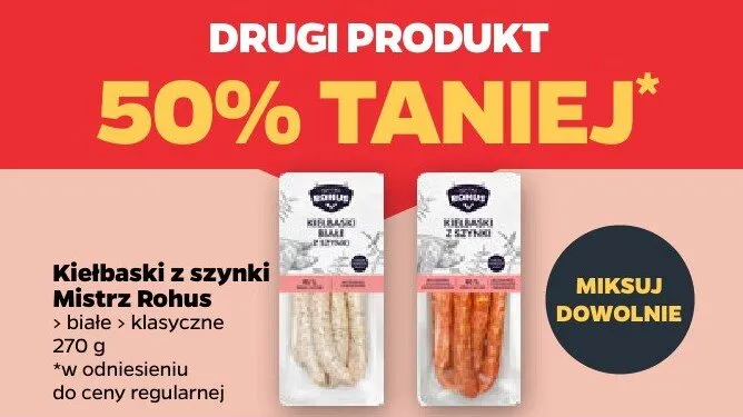 Kiełbaski z szynki białe DRUGIE -50% Mistrz Rohus promocja w Netto