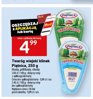Twaróg wiejski klinek Piątnica tłusty promocja w Twój Market