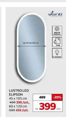 Lustro LED Venti Elipson 45x105 cm promocja w Komfort