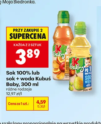 Sok + woda Kubuś Baby promocja w Biedronka