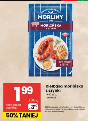Kiełbasa morlińska z szynki Morliny promocja w Delikatesy Centrum
