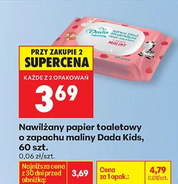 Nawilżany papier toaletowy o zapachu maliny Dada Kids promocja w Biedronka