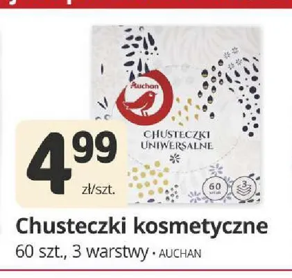 Chusteczki kosmetyczne 3 warstwy Auchan promocja w Marketvita