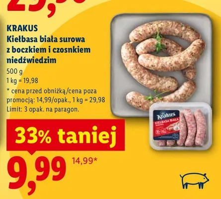 Kiełbasa biała surowa z boczkiem i czosnkiem niedźwiedzim promocja w Lidl
