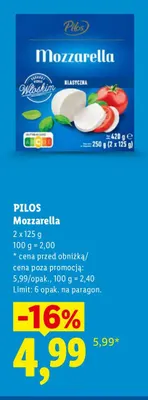 Mozzarella Pilos 2-pak promocja w Lidl