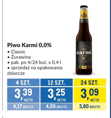 Piwo bezalkoholowe Karmi Żurawina promocja w Makro