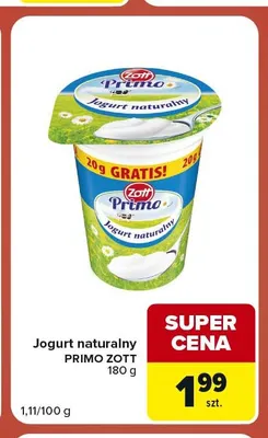 Jogurt naturalny Primo Zott promocja w Carrefour Market