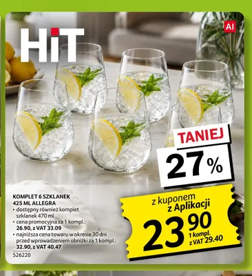 Komplet 6 szklanek 470 ml Allegra promocja w Selgros