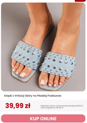 Klapki z imitacji skóry na płaskiej podeszwie Renee promocja w Renee