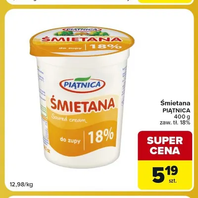 Śmietana Piątnica 18% promocja w Carrefour Market