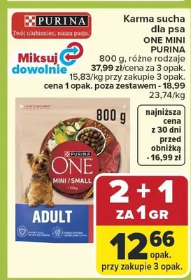 Karma sucha dla psa One Mini Adult promocja w Carrefour Market