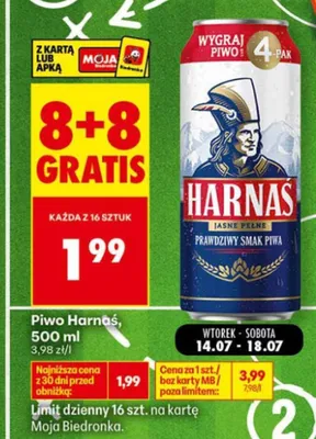 Piwo Harnaś Jasne Pełne promocja w Biedronka