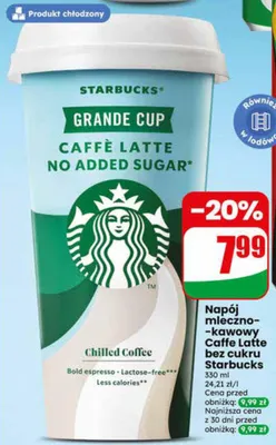 Napój mleczno-kawowy Caffe Latte bez cukru Starbucks promocja w Dino