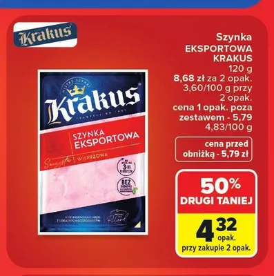 Szynka eksportowa Krakus promocja w Carrefour