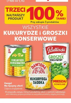 Kukurydze i groszki konserwowe promocja w Kaufland