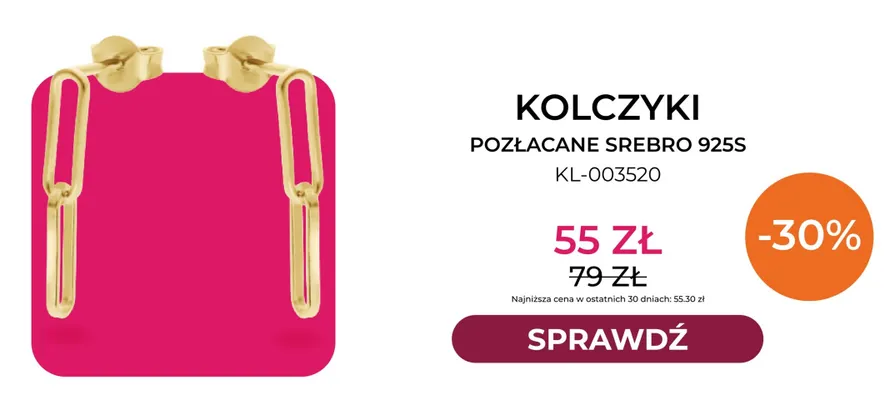 Kolczyki pozłacane srebro 925S KL-003520 Briju promocja w Briju