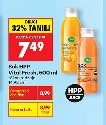 Sok HPP Vital Fresh jabłko mandarynka truskawka promocja w Biedronka