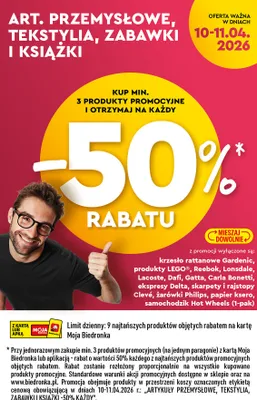 Art. przemysłowe, tekstylia, zabawki i książki -50% promocja w Biedronka