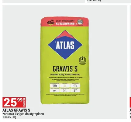 Zaprawa klejąca do styropianu Atlas Grawis S promocja w Merkury Market