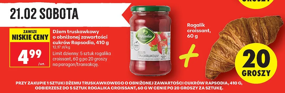Dżem truskawkowy o obniżonej zawartości cukrów Rapsodia promocja w Biedronka