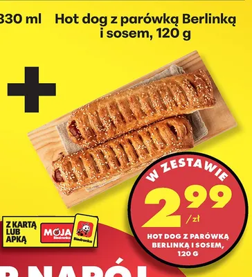 Hot dog z parówką Berlinka i sosem promocja w Biedronka