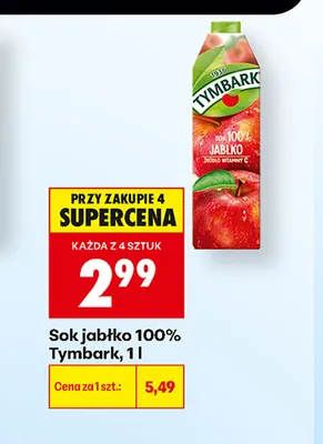 Sok jabłko Tymbark 100% promocja w Biedronka