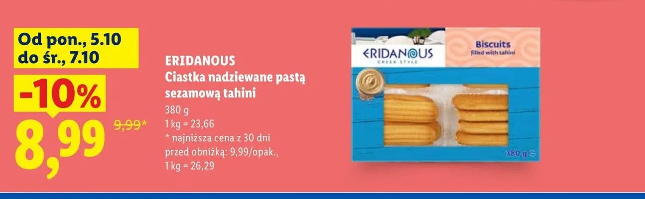 Ciastka nadziewane pastą sezamową tahini Eridanous promocja w Lidl