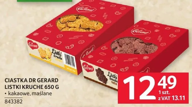 Ciastka Dr Gerard Listki Kruche 650g kakaowe, maślane 843382 promocja w Selgros