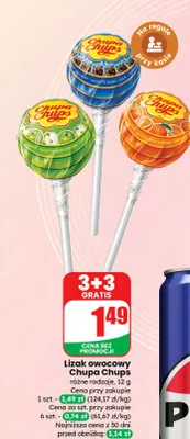 Lizak owocowy 3+3 GRATIS promocja w Dino