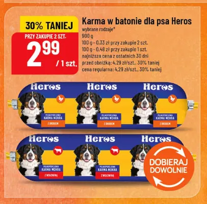 Karma dla psów w batonie Heros z drobiem promocja w POLOmarket