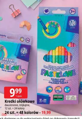 Kredki ołówkowe Astra dwustronne trójkątne 12 sztuk promocja w Leclerc
