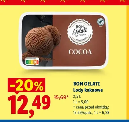 Lody kakaowe Bon Gelati promocja w Lidl