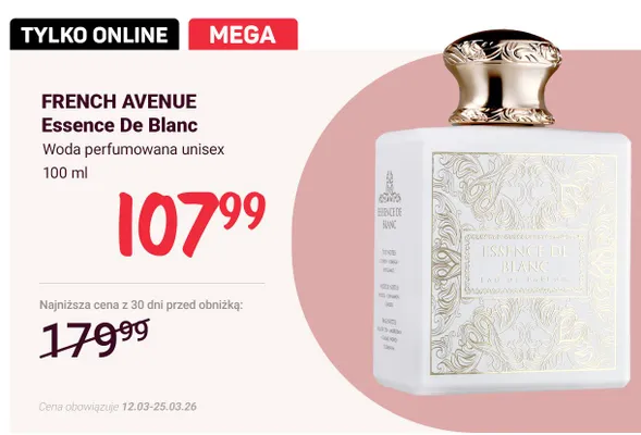 Woda perfumowana unisex Essence De Blanc promocja w Rossmann
