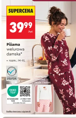 Piżama welurowa damska Clevé promocja w Biedronka
