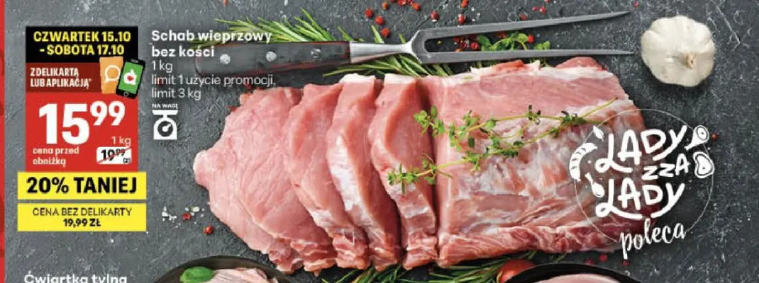 Schab wieprzowy bez kości promocja w Delikatesy Centrum