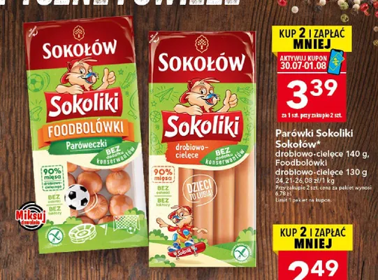 Parówki drobiowo-cielęce Sokołów Sokoliki promocja w LEWIATAN
