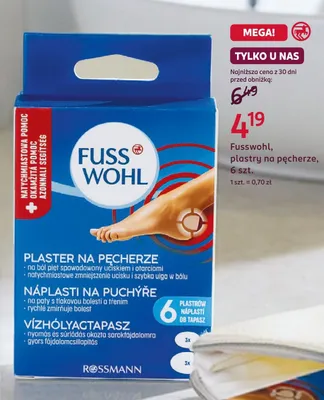 Plastry na pęcherze Fusswohl promocja w Rossmann