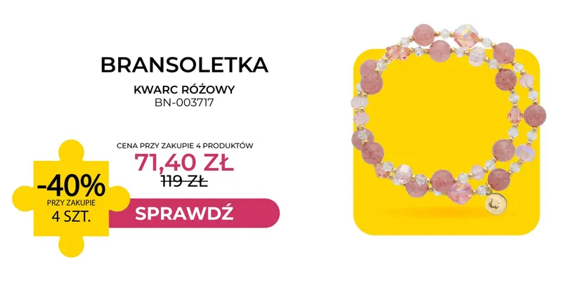 Bransoletka kwarc różowy BN-003717 Briju promocja w Briju