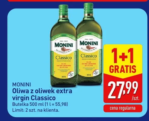 Oliwa z oliwek extra virgin Classico Monini promocja w Aldi